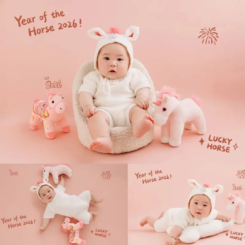 2026 Pink Horse Year Theme Set - Newborn Photography Props - Image 2
